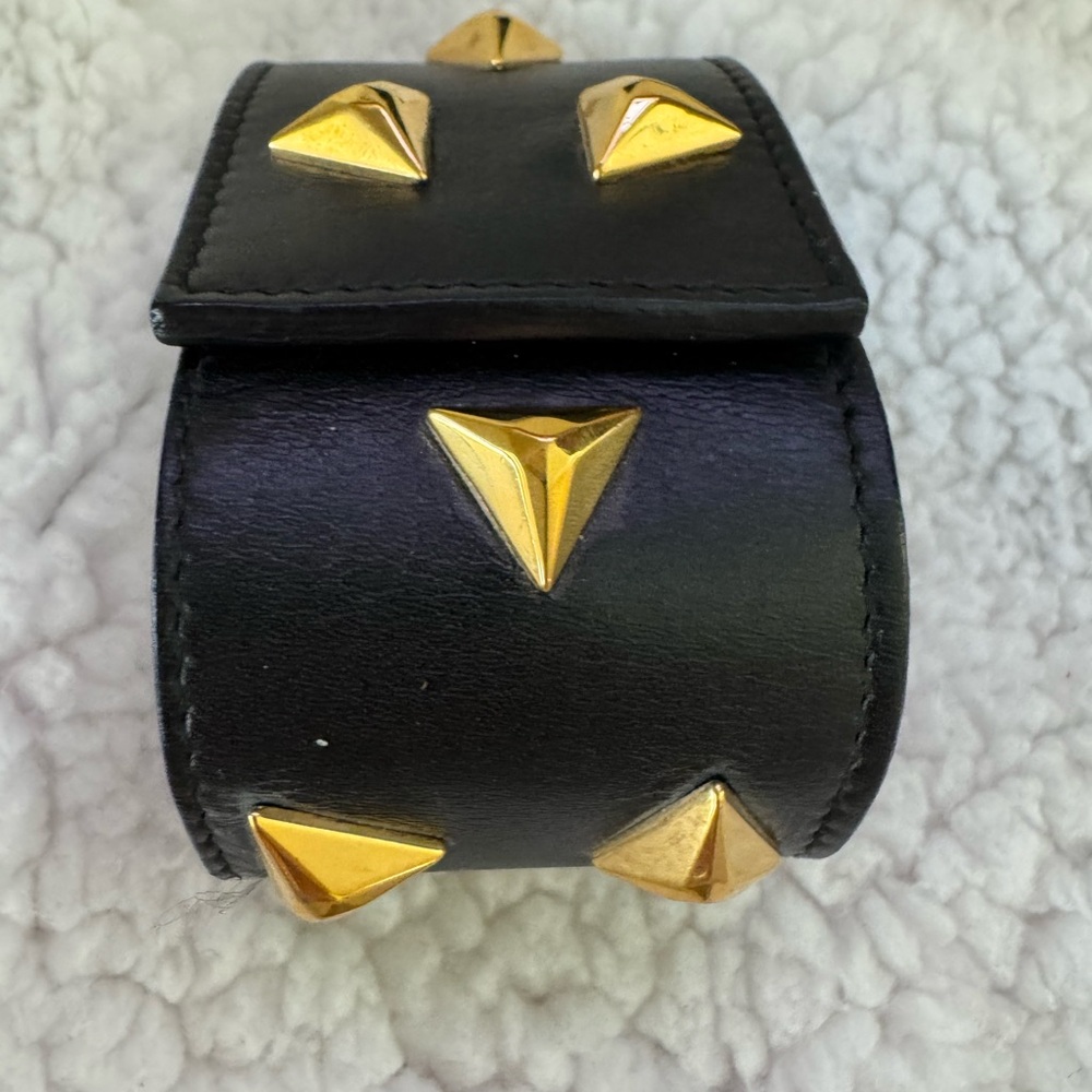 Black Leather Cuff with Gold Studs - Picture 2 of 4